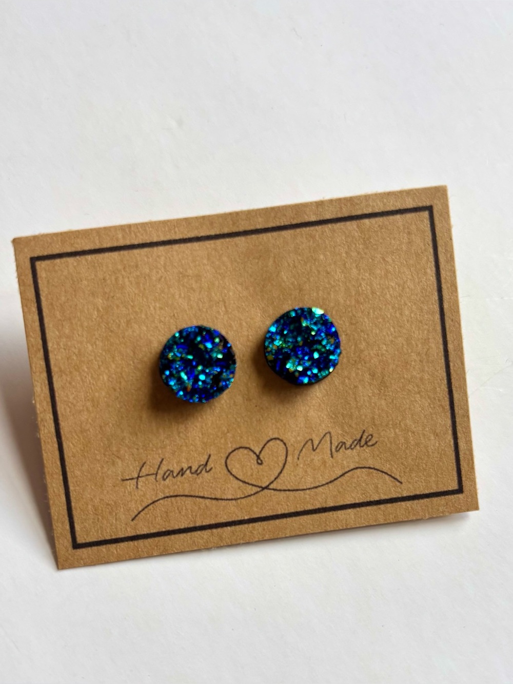 Handmade Blue druzy stud earrings